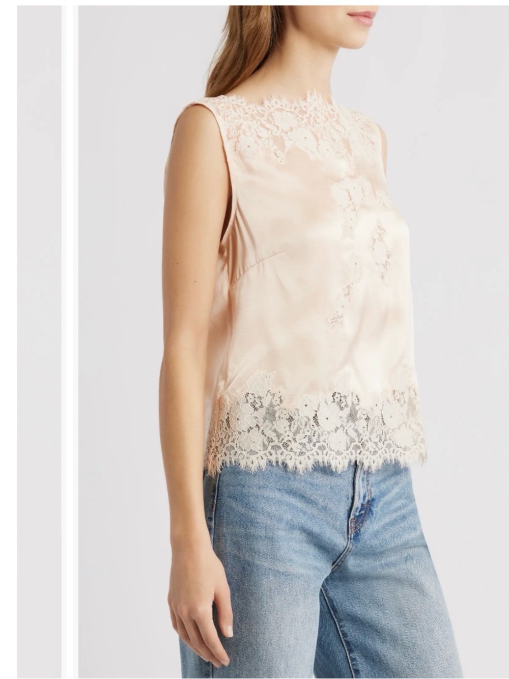 Doen Viviane Lace Trim Silk Satin Top in Peach Sorbet - Picture 3 of 4